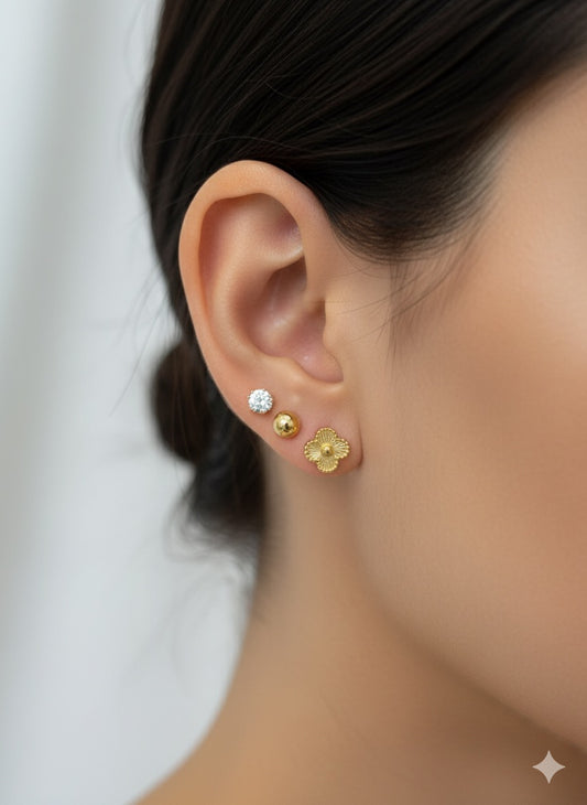 3-Piece Van Cleef Gold Piercing Set